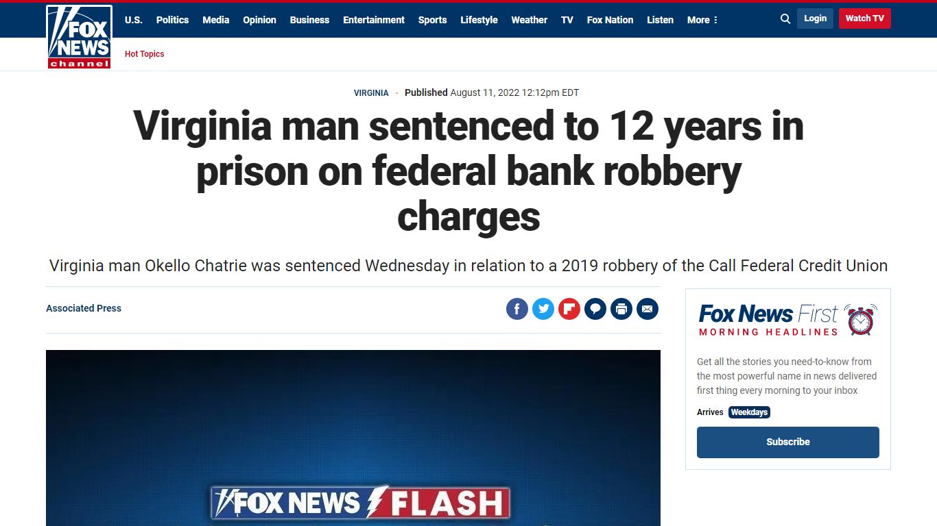 Virginia man sentenced to 12 years in prison on federal bank robbery ...